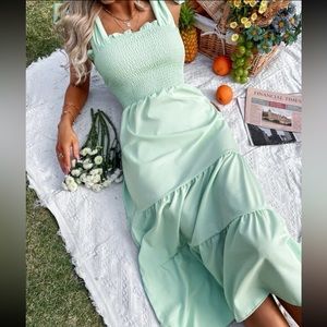 Tie Shoulder Shirred Ruffle Hem Cami Dress